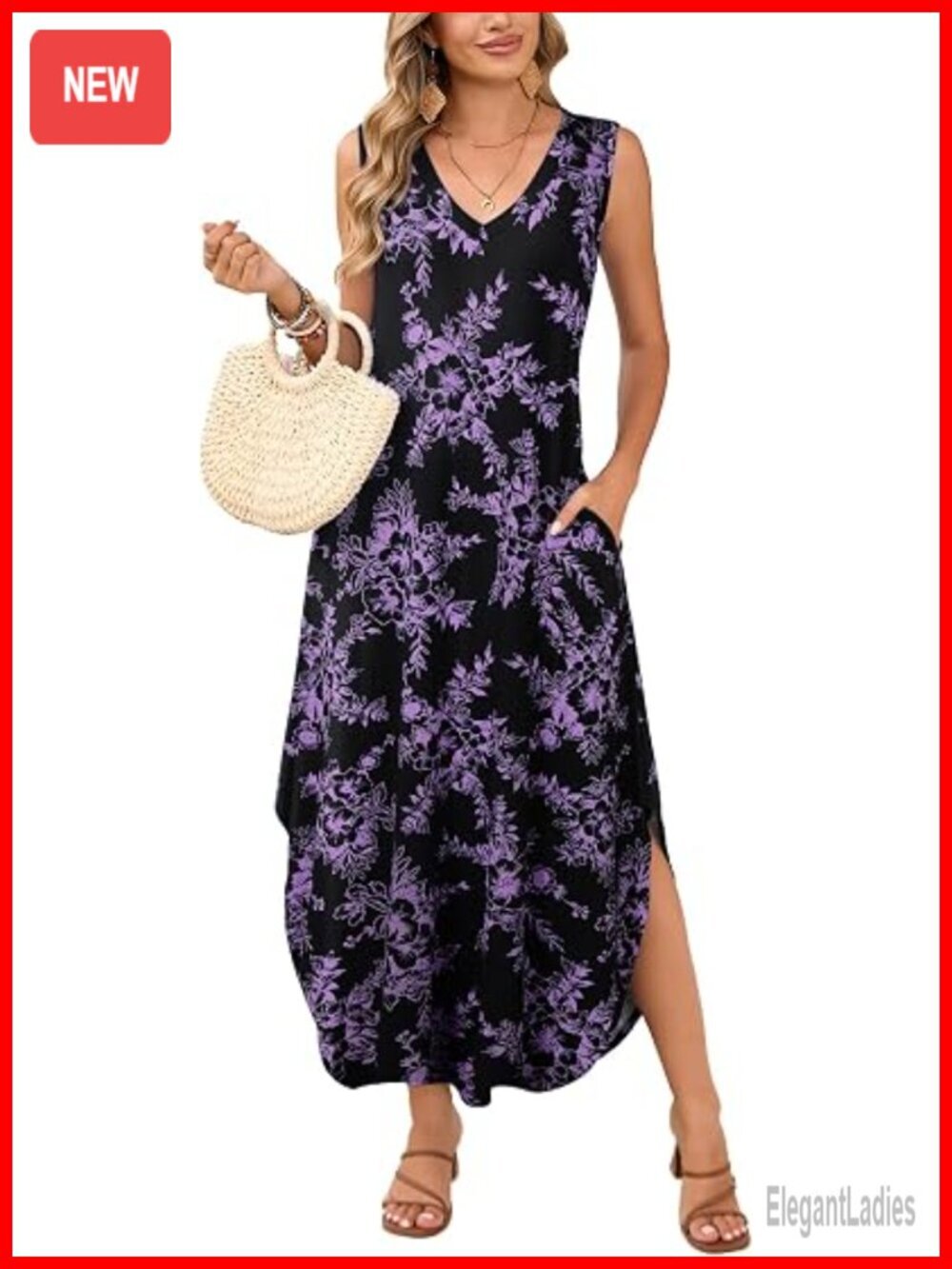 Plus Size Sleeveless V Neck Maxi Dress with Pockets